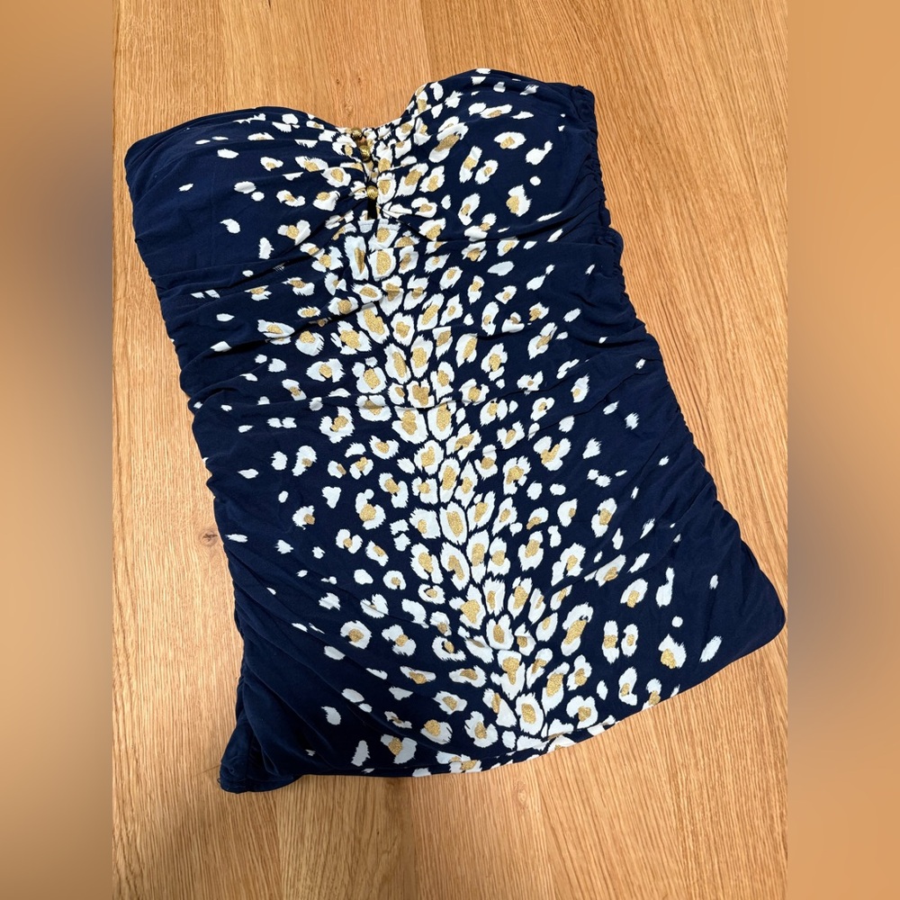 Carmen Marc Valvo Navy & Gold Swim Top